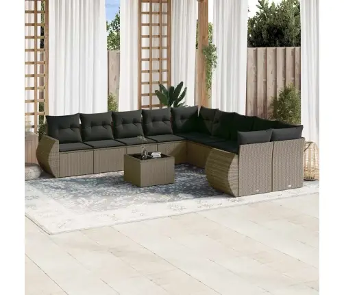 11-Daļīgs Dārza Dīvāna Komplekts Ar Matračiem, Pelēka Pe Pinums Vidaxl