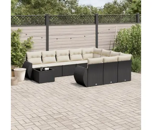 11-Daļīgs Dārza Dīvāna Komplekts, Matrači, Melna Pe Rotangpalma Vidaxl