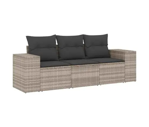 3-Osaline Aiamööblikomplekt Patjadega, Helehall, Polürotang