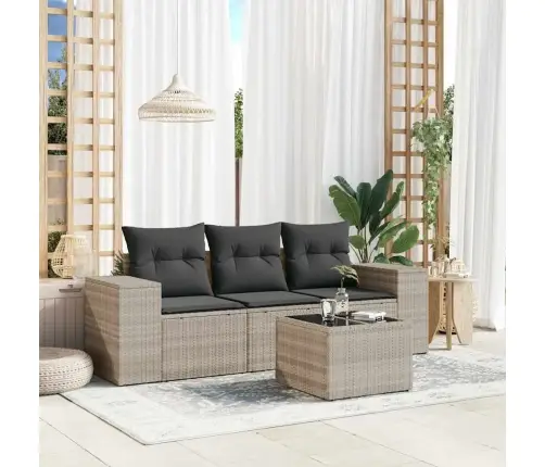 4-Osaline Aiamööblikomplekt Patjadega, Helehall, Polürotang