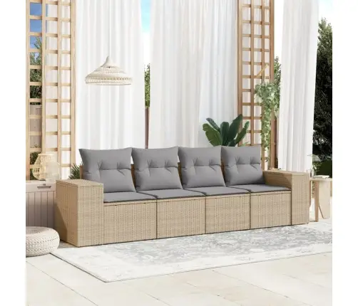 Sofos Komplektas Su Pagalvėlėmis, 4 Dalių, Smėlio, Poliratanas