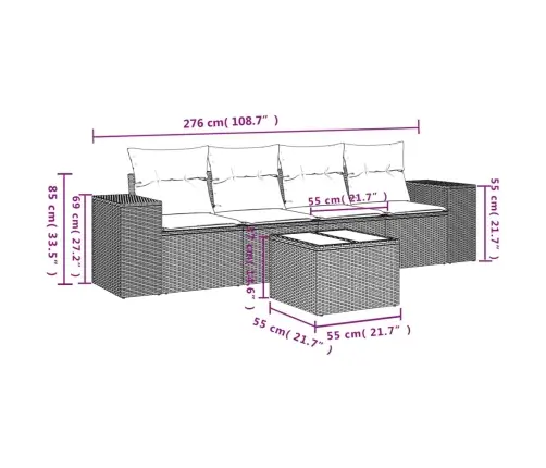 Sofos Komplektas Su Pagalvėlėmis, 5 Dalių, Rudas, Poliratanas