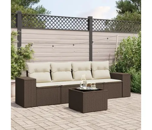 Sofos Komplektas Su Pagalvėlėmis, 5 Dalių, Rudas, Poliratanas