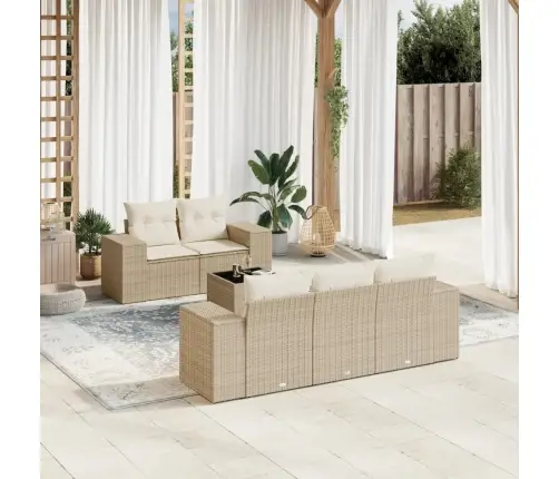 6-Daļīgs Dārza Dīvāna Komplekts, Matrači, Bēša Pe Rotangpalma Vidaxl