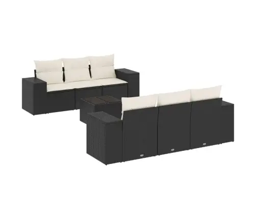 Sofos Komplektas Su Pagalvėlėmis, 7 Dalių, Juodas, Poliratanas