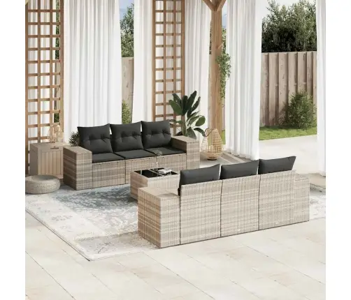 7-Osaline Aiamööblikomplekt Patjadega, Helehall, Polürotang