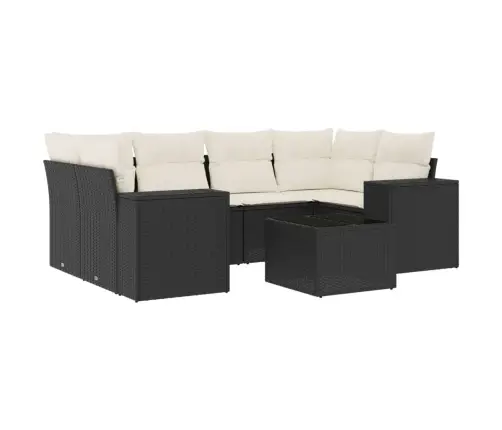 Sofos Komplektas Su Pagalvėlėmis, 7 Dalių, Juodas, Poliratanas