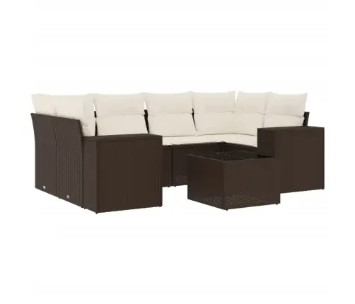 Sofos Komplektas Su Pagalvėlėmis, 7 Dalių, Rudas, Poliratanas