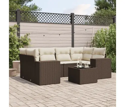 Sofos Komplektas Su Pagalvėlėmis, 7 Dalių, Rudas, Poliratanas