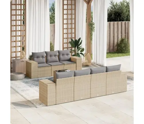 8-Daļīgs Dārza Dīvāna Komplekts, Matrači, Bēša Pe Rotangpalma Vidaxl