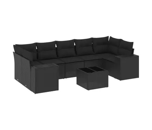 Sofos Komplektas Su Pagalvėlėmis, 8 Dalių, Juodas, Poliratanas