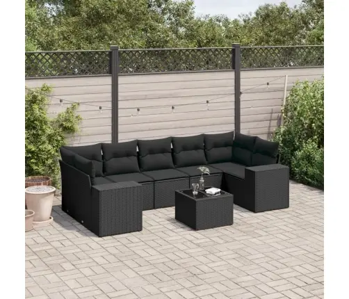 Sofos Komplektas Su Pagalvėlėmis, 8 Dalių, Juodas, Poliratanas