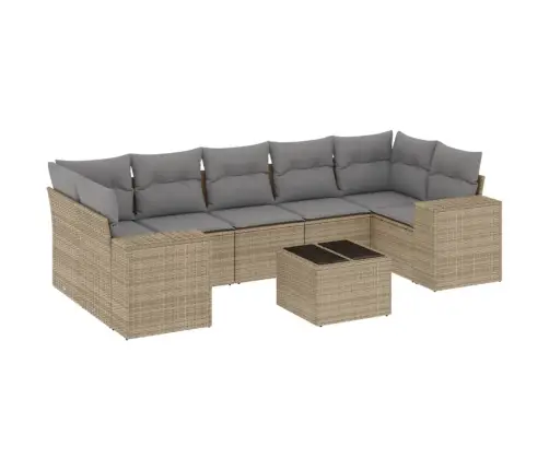 8-Daļīgs Dārza Dīvāna Komplekts, Matrači, Bēša Pe Rotangpalma Vidaxl