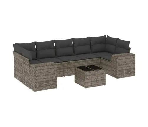 8-Daļīgs Dārza Dīvāna Komplekts Ar Matračiem, Pelēks Pe Pinums Vidaxl