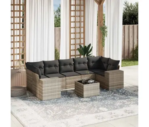 8-Daļīgs Dārza Dīvāna Komplekts,Matrači, Gaiši Pelēka Pe Pinums Vidaxl