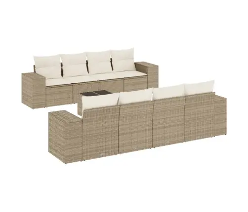 Sodo Komplektas Su Pagalvėlėmis, 9 Dalių, Smėlio, Poliratanas