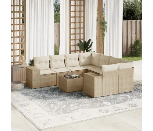 9-Daļīgs Dārza Dīvānu Komplekts, Matrači, Bēša Pe Rotangpalma Vidaxl