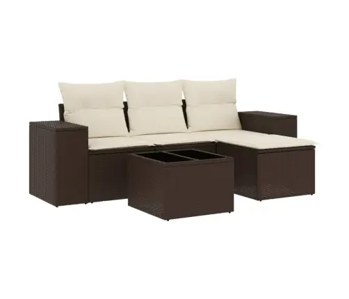 5-Daļīgs Dārza Dīvānu Komplekts, Matrači, Brūna Pe Rotangpalma Vidaxl