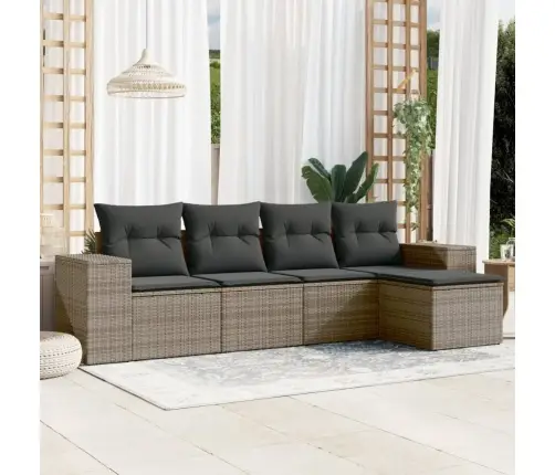 5-Daļīgs Dārza Dīvāna Komplekts Ar Matračiem, Pelēks Pe Pinums Vidaxl