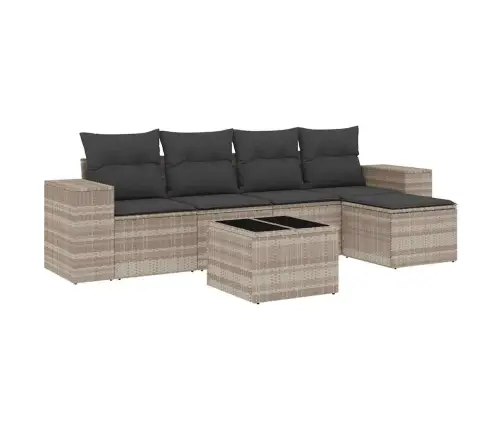 6-Daļīgs Dārza Dīvānu Komplekts,Matrači, Gaiši Pelēka Pe Pinums Vidaxl