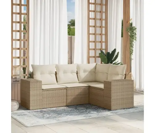 4-Daļīgs Dārza Dīvāna Komplekts, Matrači, Bēša Pe Rotangpalma Vidaxl