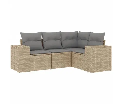 4-Daļīgs Dārza Dīvāna Komplekts, Matrači, Bēša Pe Rotangpalma Vidaxl