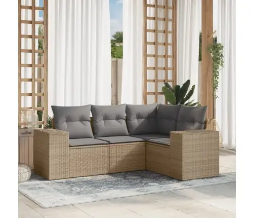 4-Daļīgs Dārza Dīvāna Komplekts, Matrači, Bēša Pe Rotangpalma Vidaxl