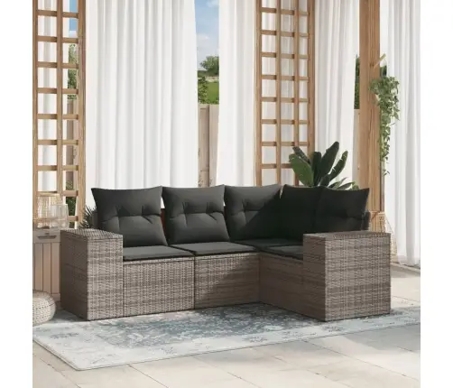 Sodo Komplektas Su Pagalvėlėmis, 4 Dalių, Pilkas, Poliratanas