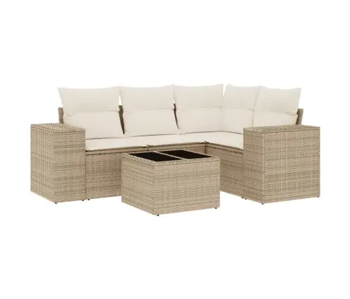 Sofos Komplektas Su Pagalvėlėmis, 5 Dalių, Smėlio, Poliratanas