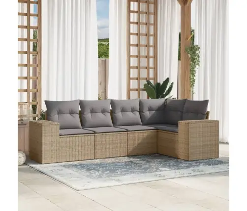 Sofos Komplektas Su Pagalvėlėmis, 5 Dalių, Smėlio, Poliratanas