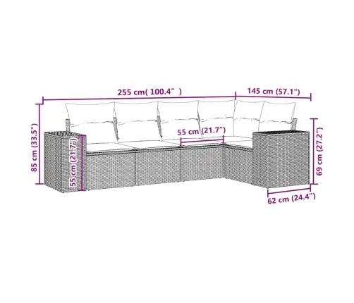 5-Osaline Aiamööblikomplekt Patjadega, Helehall, Polürotang