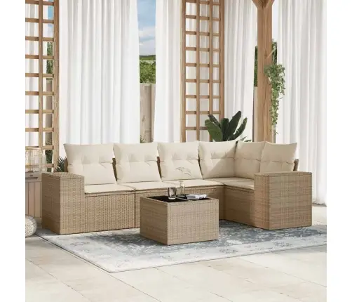 Sofos Komplektas Su Pagalvėlėmis, 6 Dalių, Smėlio, Poliratanas Sofos Komplektas Su Pagalvėlėmis, 6 Dalių, Smėlio, Poliratanas