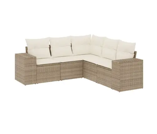 Sofos Komplektas Su Pagalvėlėmis, 5 Dalių, Smėlio, Poliratanas