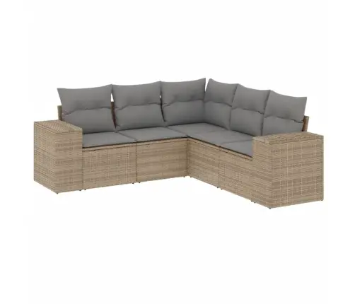 Sofos Komplektas Su Pagalvėlėmis, 5 Dalių, Smėlio, Poliratanas