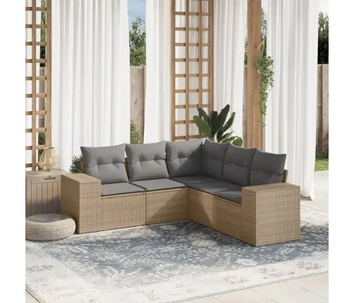 Sofos Komplektas Su Pagalvėlėmis, 5 Dalių, Smėlio, Poliratanas