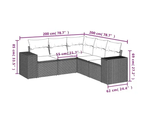 5-Osaline Aiamööblikomplekt Istmepatjadega, Polürotang, Hall