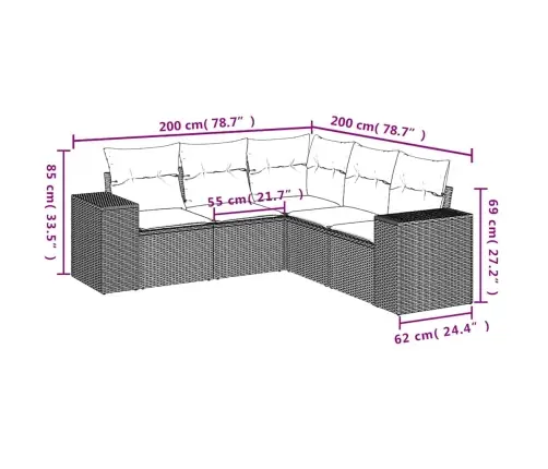 Sofos Komplektas Su Pagalvėlėmis, 5 Dalių, Pilkas, Poliratanas