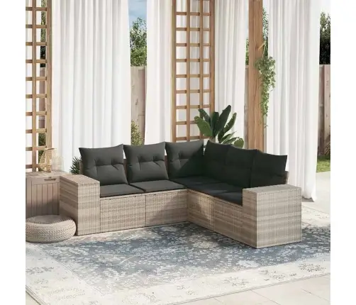 Sofos Komplektas Su Pagalvėlėmis, 5 Dalių, Pilkas, Poliratanas