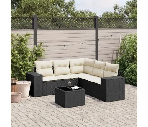 Sofos Komplektas Su Pagalvėlėmis, 6 Dalių, Juodas, Poliratanas