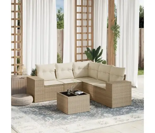 Sofos Komplektas Su Pagalvėlėmis, 6 Dalių, Smėlio, Poliratanas