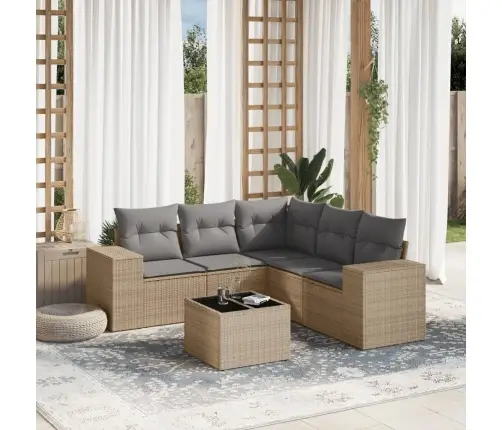 6-Daļīgs Dārza Dīvāna Komplekts, Matrači, Bēša Pe Rotangpalma Vidaxl