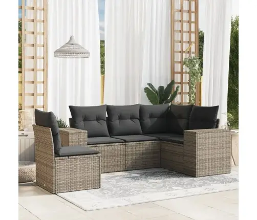 Sofos Komplektas Su Pagalvėlėmis, 5 Dalių, Pilkas, Poliratanas