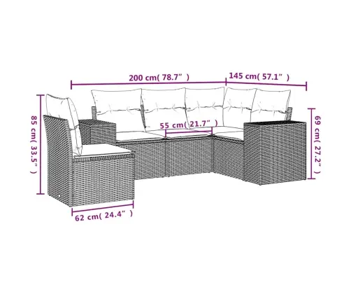 Sofos Komplektas Su Pagalvėlėmis, 5 Dalių, Pilkas, Poliratanas
