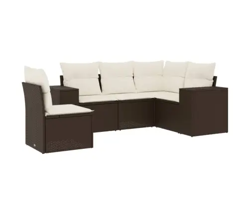 5-Daļīgs Dārza Dīvānu Komplekts, Matrači, Brūna Pe Rotangpalma Vidaxl