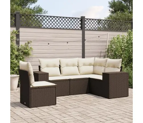 5-Daļīgs Dārza Dīvānu Komplekts, Matrači, Brūna Pe Rotangpalma Vidaxl