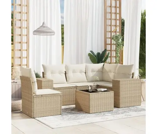 6-Daļīgs Dārza Dīvāna Komplekts, Matrači, Bēša Pe Rotangpalma Vidaxl