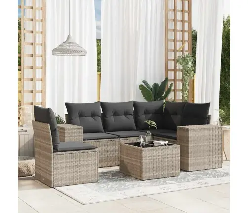 6-Daļīgs Dārza Dīvānu Komplekts,Matrači, Gaiši Pelēka Pe Pinums Vidaxl