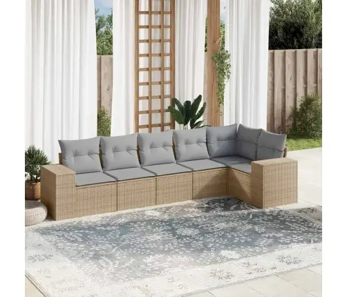 6-Daļīgs Dārza Dīvāna Komplekts, Matrači, Bēša Pe Rotangpalma Vidaxl