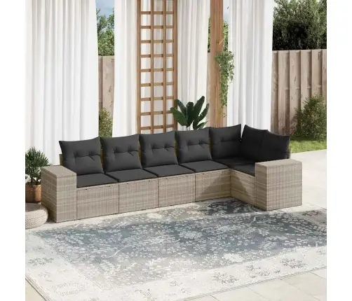 6-Daļīgs Dārza Dīvānu Komplekts,Matrači, Gaiši Pelēka Pe Pinums Vidaxl