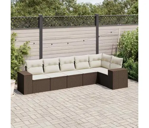 6-Osaline Aiamööblikomplekt Patjadega, Pruun, Polürotang